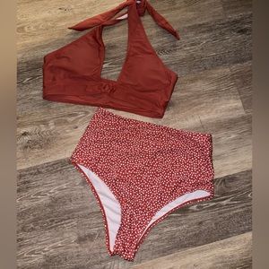 Dusty red shein bikini set